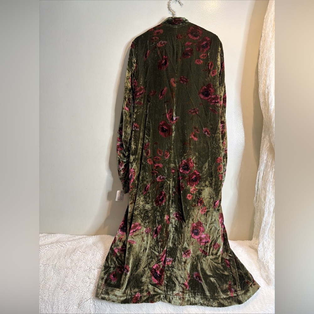 FREE PEOPLE Printed Dhalia Velvet Duster Ruched Tassels Sleeve Longline Jacket M - Picture 5 of 7